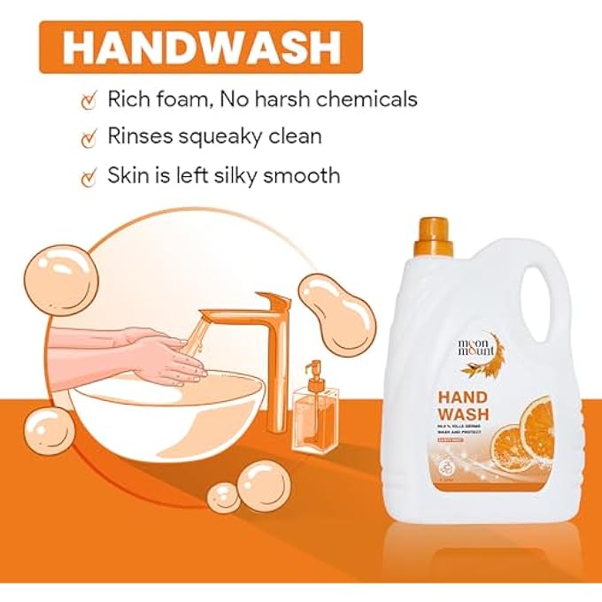 Moon & Mount HAND WASH PROTECTION FROM GERMS, HAND WASH LIQUIDS 5 LITER LIQUID HANDWASH FOR EVERYDAY USE (ORANGE) - Image 2